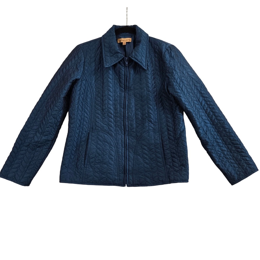 Notations Womens S Quilted Jacket Full Zip Blue Metalic‎ Sheen Lightweight Coat - Picture 8 of 8